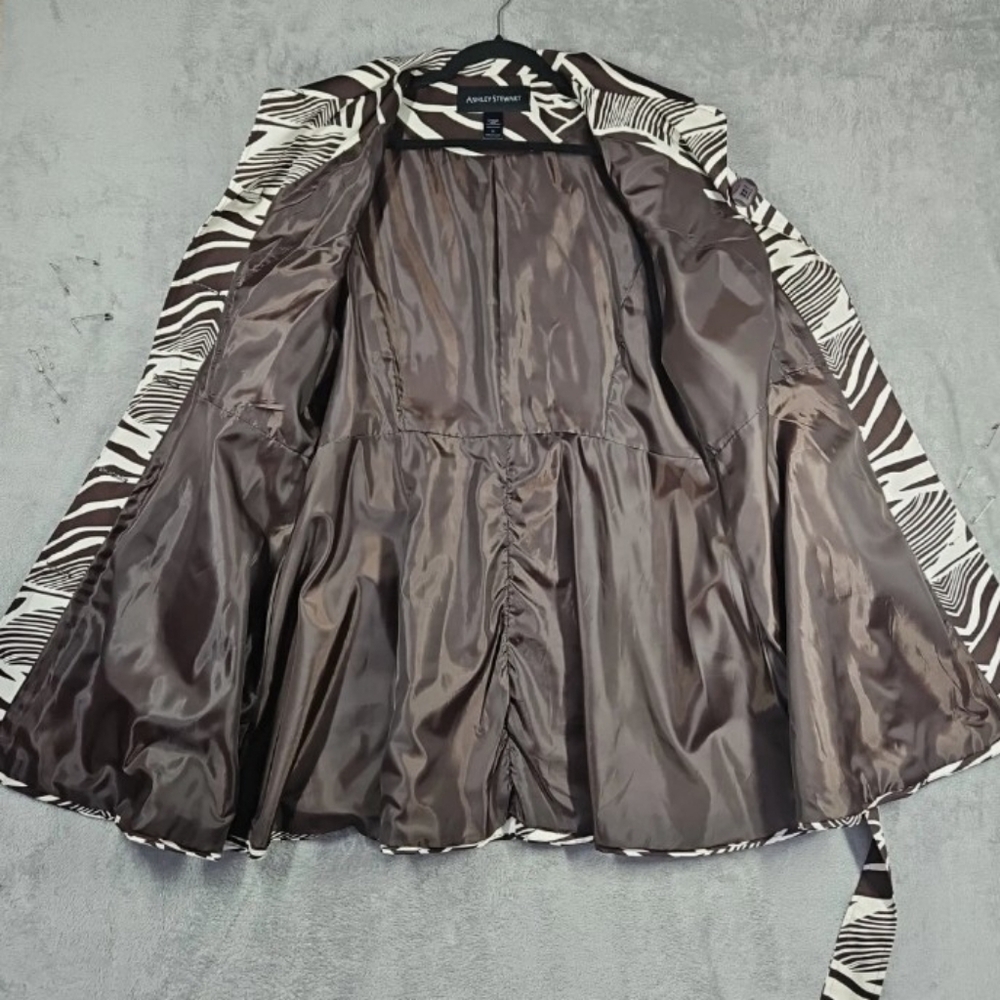 New! Cotton Ashley Stewart Brown Print Trench Jacket And Puffy purse - Picture 3 of 12